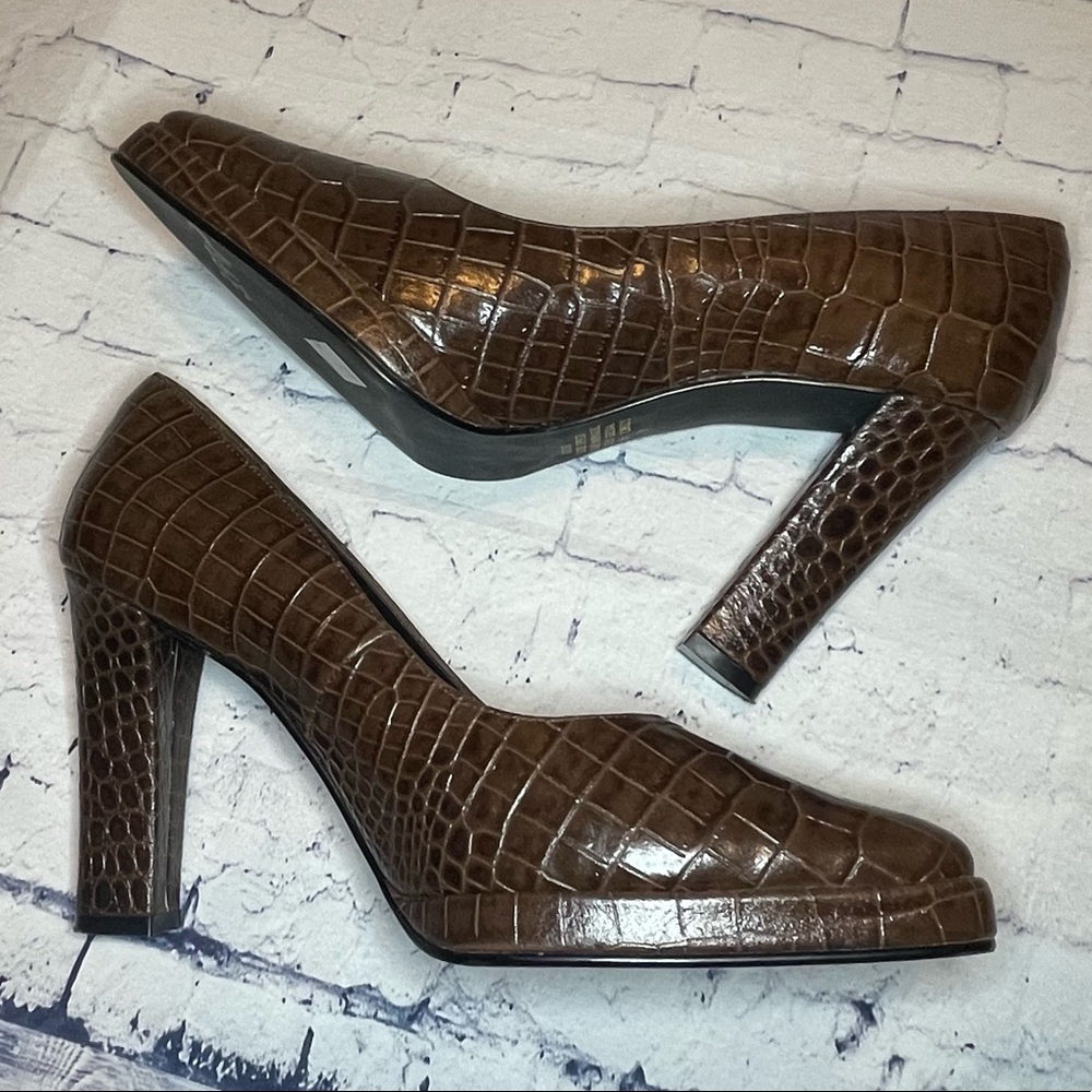 Spiegel Brown Alligator Skin Style Real Leather Pumps